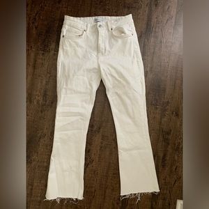 Zara white jeans. A little cropped, flared at the bottom. Rough hem. Worn once!